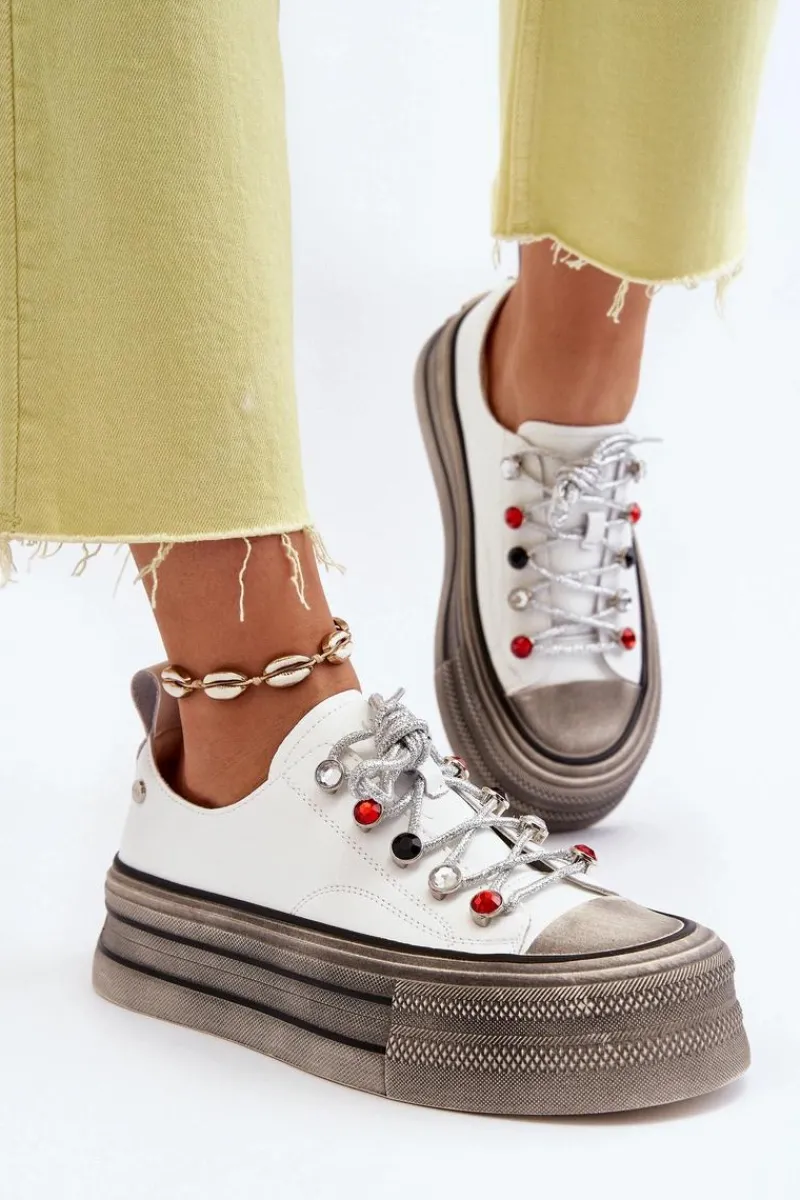 Online GOE Damskie Trampki Na Platformie NN2N4054 Białe