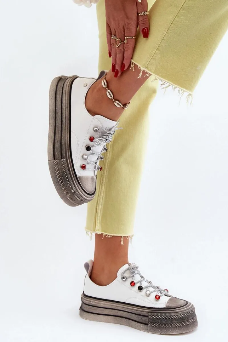 Online GOE Damskie Trampki Na Platformie NN2N4054 Białe