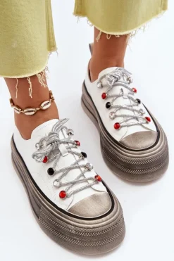 Online GOE Damskie Trampki Na Platformie NN2N4054 Białe