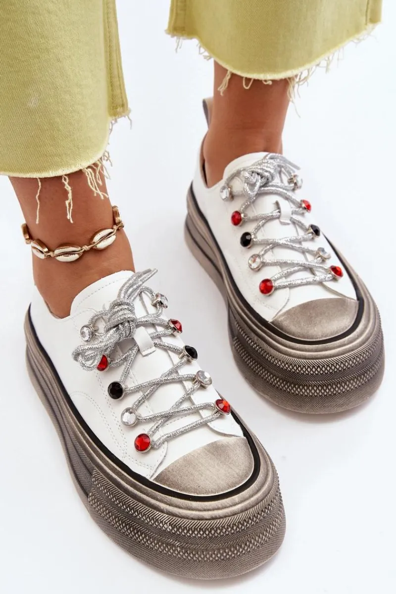 Online GOE Damskie Trampki Na Platformie NN2N4054 Białe