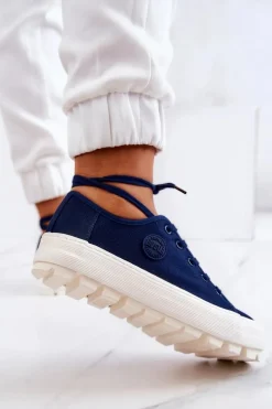 New Damskie Trampki Na Platformie BIG STAR JJ274491 Granatowe Damskie Trampki Damskie Big Star|Trampki Damskie Niskie