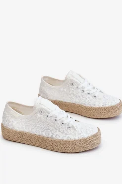 Trampki Damskie Big Star|Trampki Damskie Niskie>Big Star Shoes Damskie Trampki Na Plecionej Platformie Big Star LL274199 Białe
