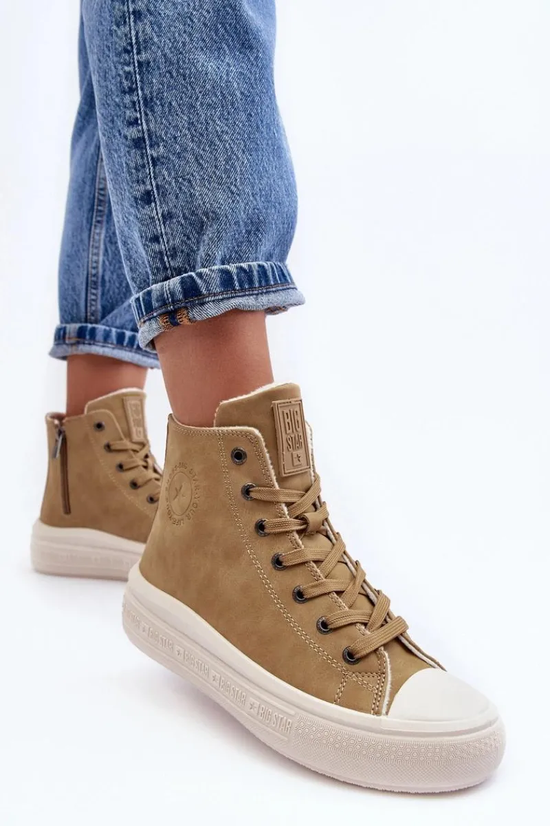 Trampki Damskie Big Star|Trampki Damskie Wysokie>Big Star Shoes Damskie Trampki Na Suwak Ocieplane Camel Big Star MM274026