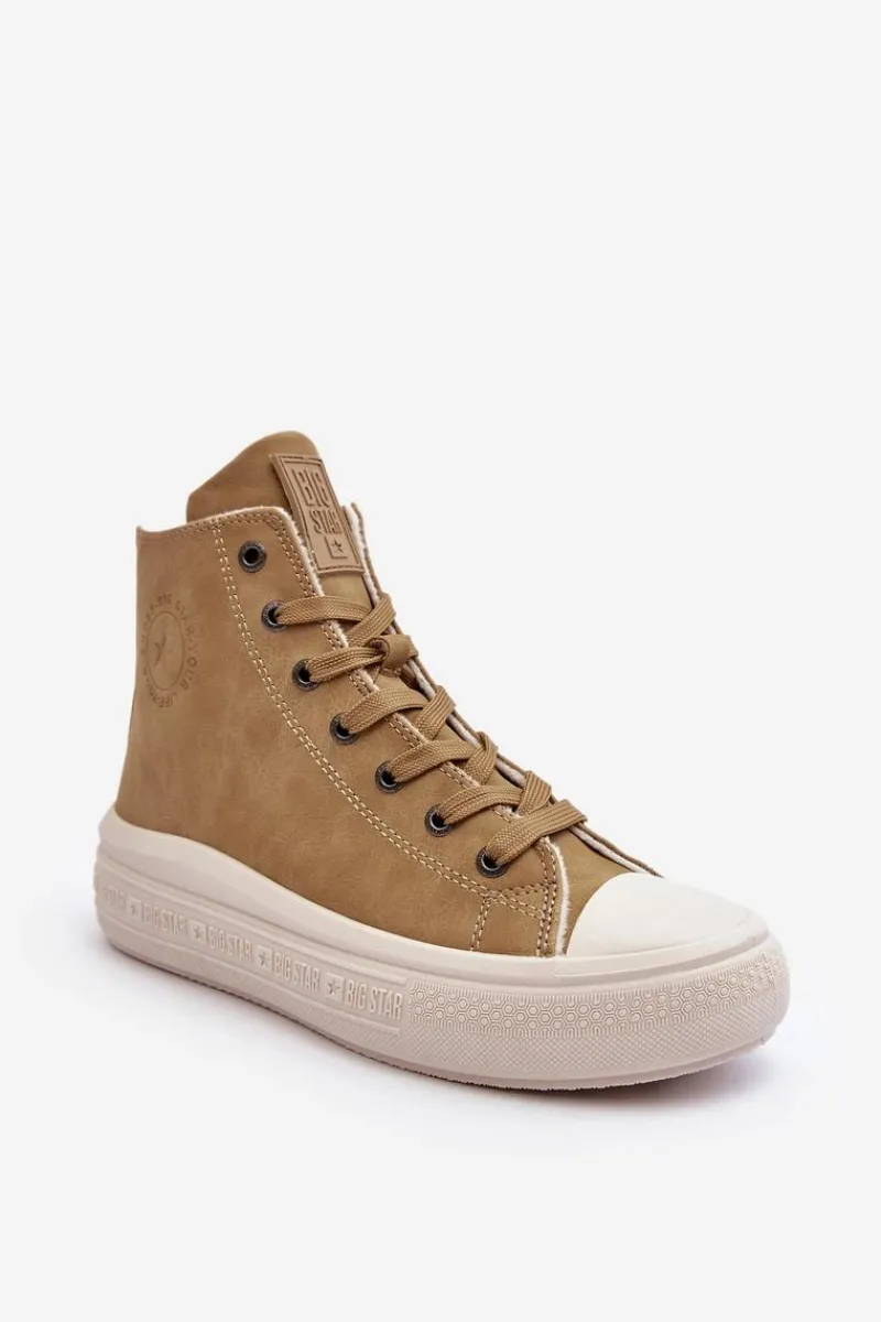 Trampki Damskie Big Star|Trampki Damskie Wysokie>Big Star Shoes Damskie Trampki Na Suwak Ocieplane Camel Big Star MM274026