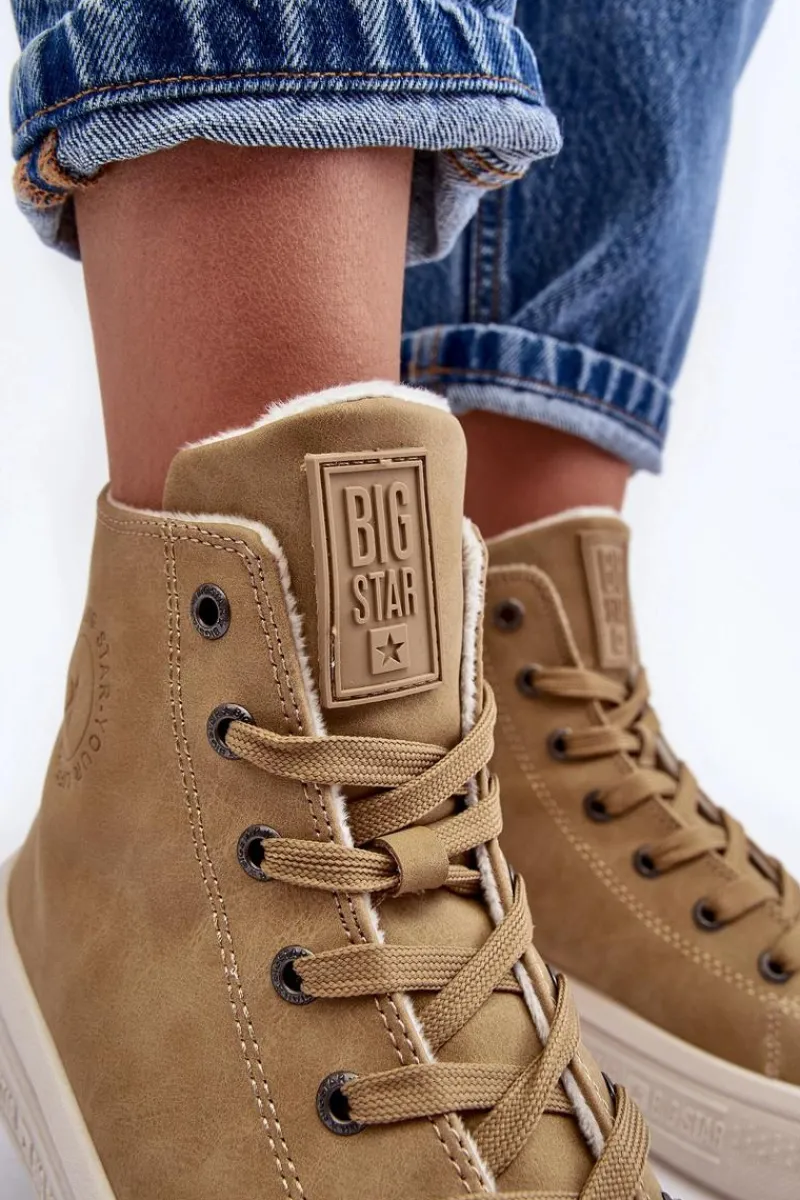 Trampki Damskie Big Star|Trampki Damskie Wysokie>Big Star Shoes Damskie Trampki Na Suwak Ocieplane Camel Big Star MM274026
