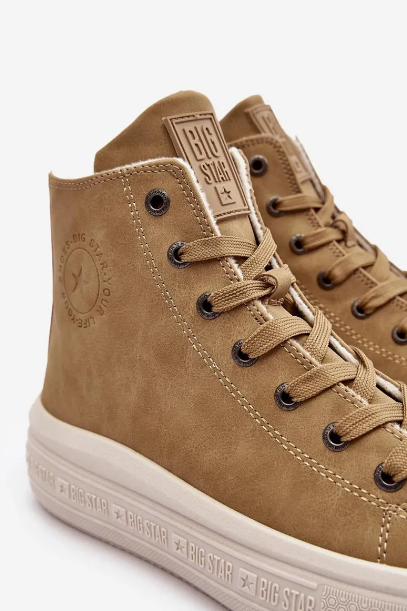 Trampki Damskie Big Star|Trampki Damskie Wysokie>Big Star Shoes Damskie Trampki Na Suwak Ocieplane Camel Big Star MM274026