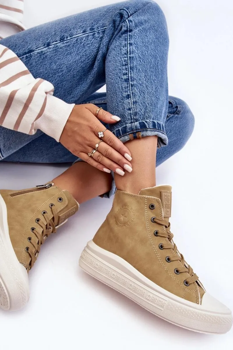 Trampki Damskie Big Star|Trampki Damskie Wysokie>Big Star Shoes Damskie Trampki Na Suwak Ocieplane Camel Big Star MM274026