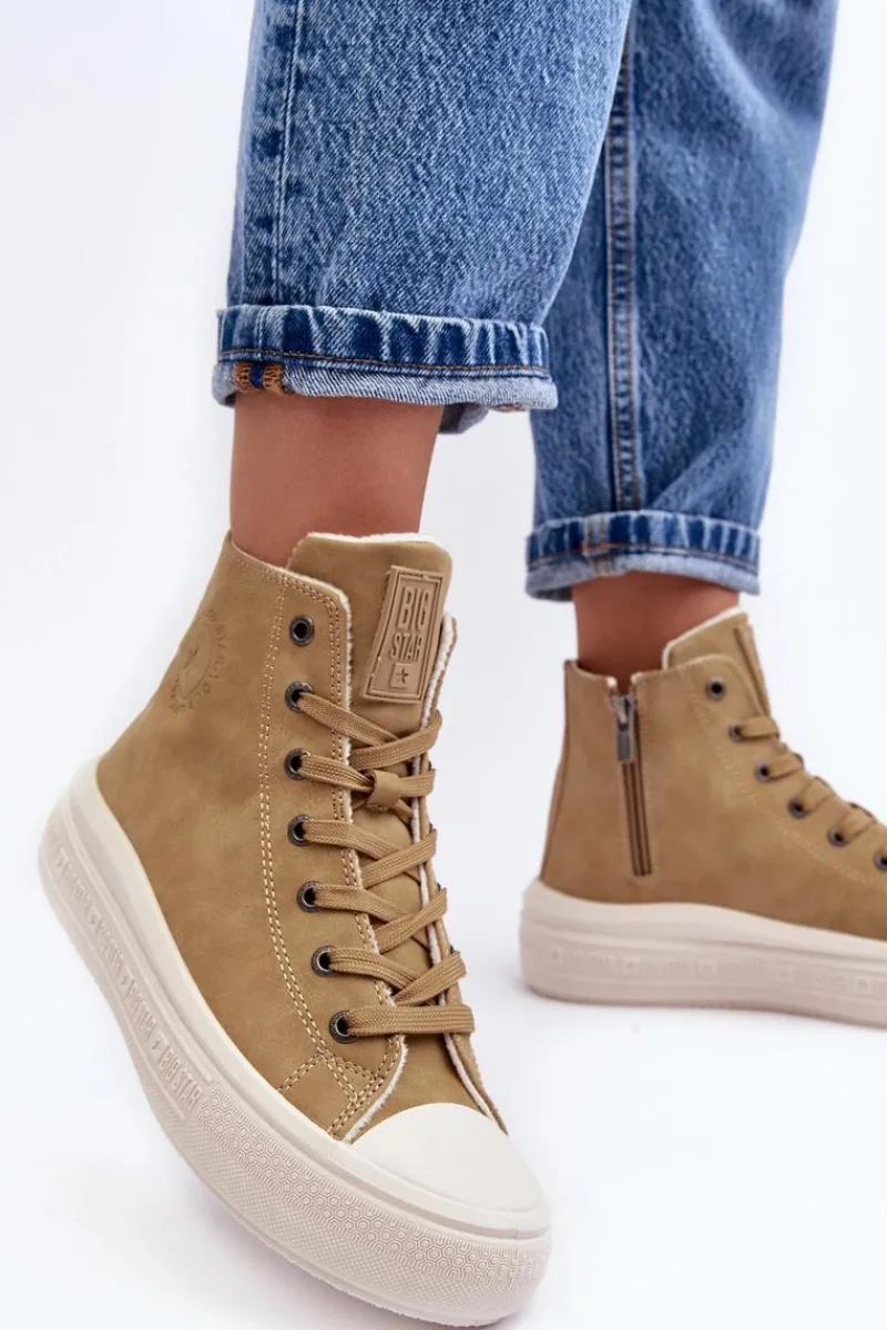 Trampki Damskie Big Star|Trampki Damskie Wysokie>Big Star Shoes Damskie Trampki Na Suwak Ocieplane Camel Big Star MM274026