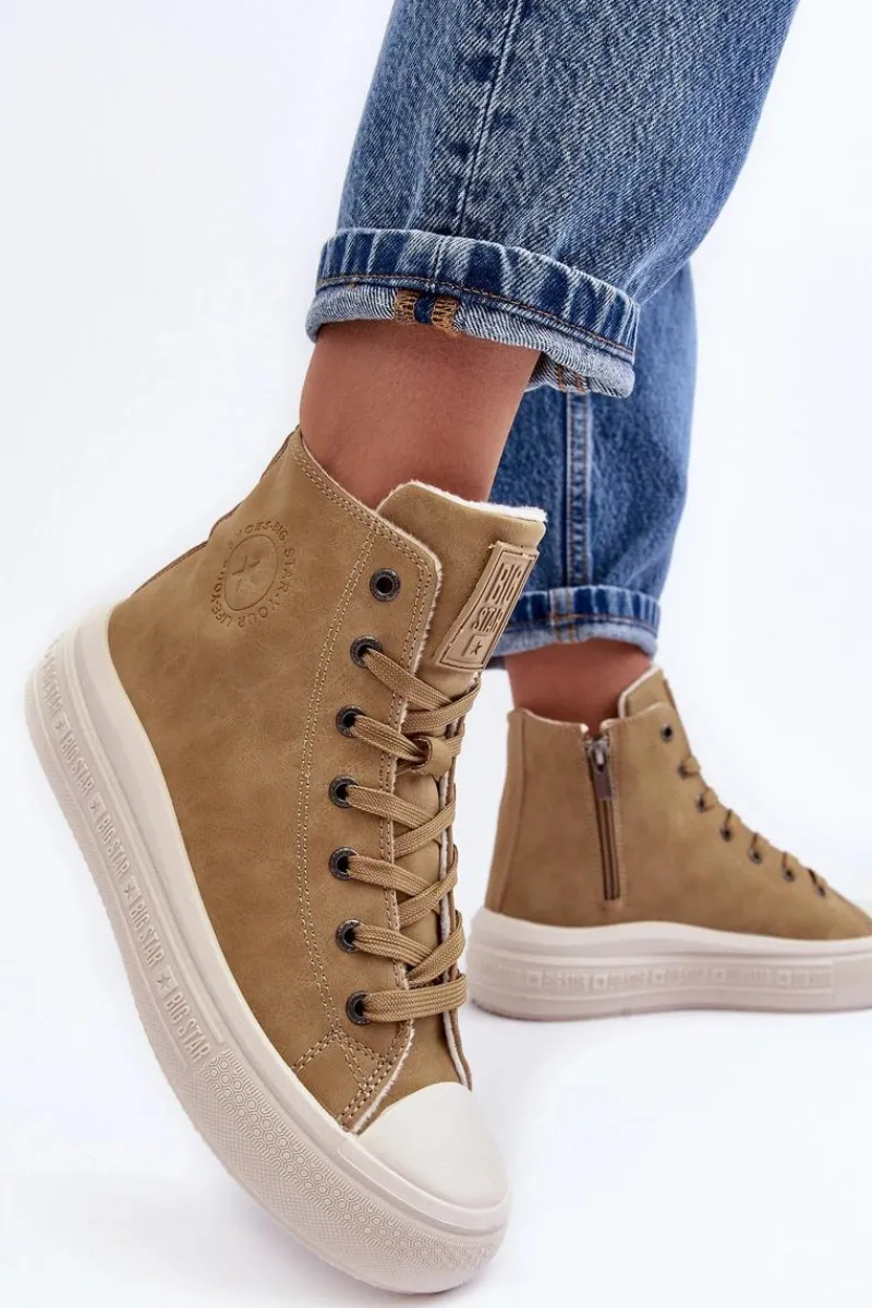 Trampki Damskie Big Star|Trampki Damskie Wysokie>Big Star Shoes Damskie Trampki Na Suwak Ocieplane Camel Big Star MM274026