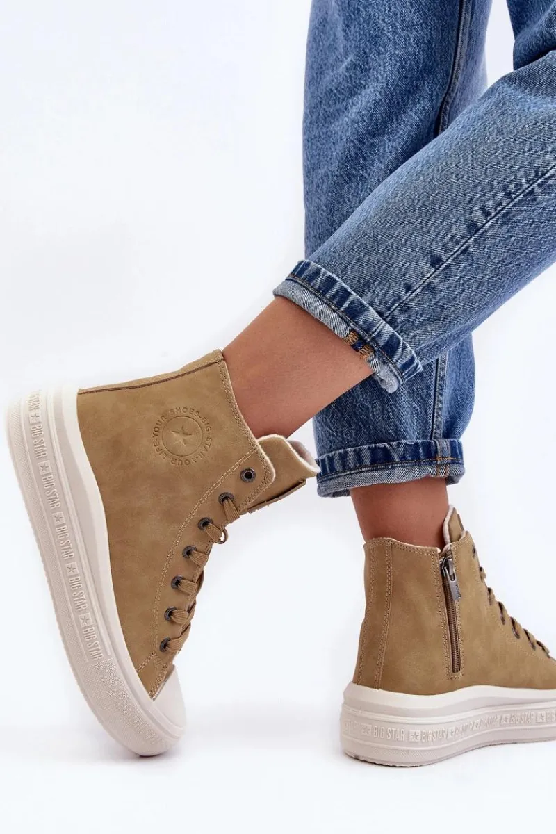 Trampki Damskie Big Star|Trampki Damskie Wysokie>Big Star Shoes Damskie Trampki Na Suwak Ocieplane Camel Big Star MM274026