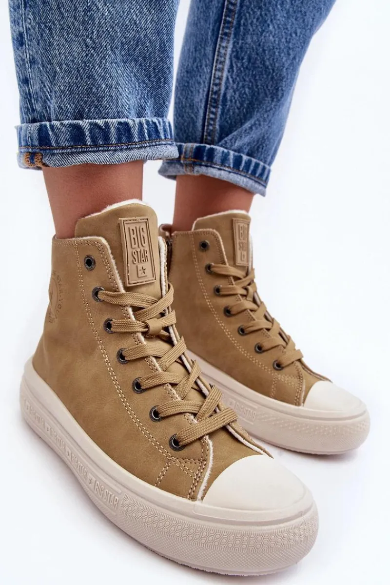Trampki Damskie Big Star|Trampki Damskie Wysokie>Big Star Shoes Damskie Trampki Na Suwak Ocieplane Camel Big Star MM274026