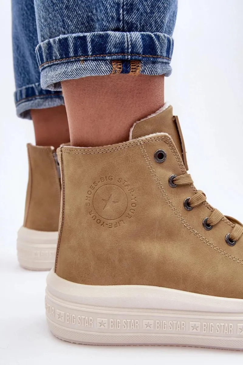 Trampki Damskie Big Star|Trampki Damskie Wysokie>Big Star Shoes Damskie Trampki Na Suwak Ocieplane Camel Big Star MM274026