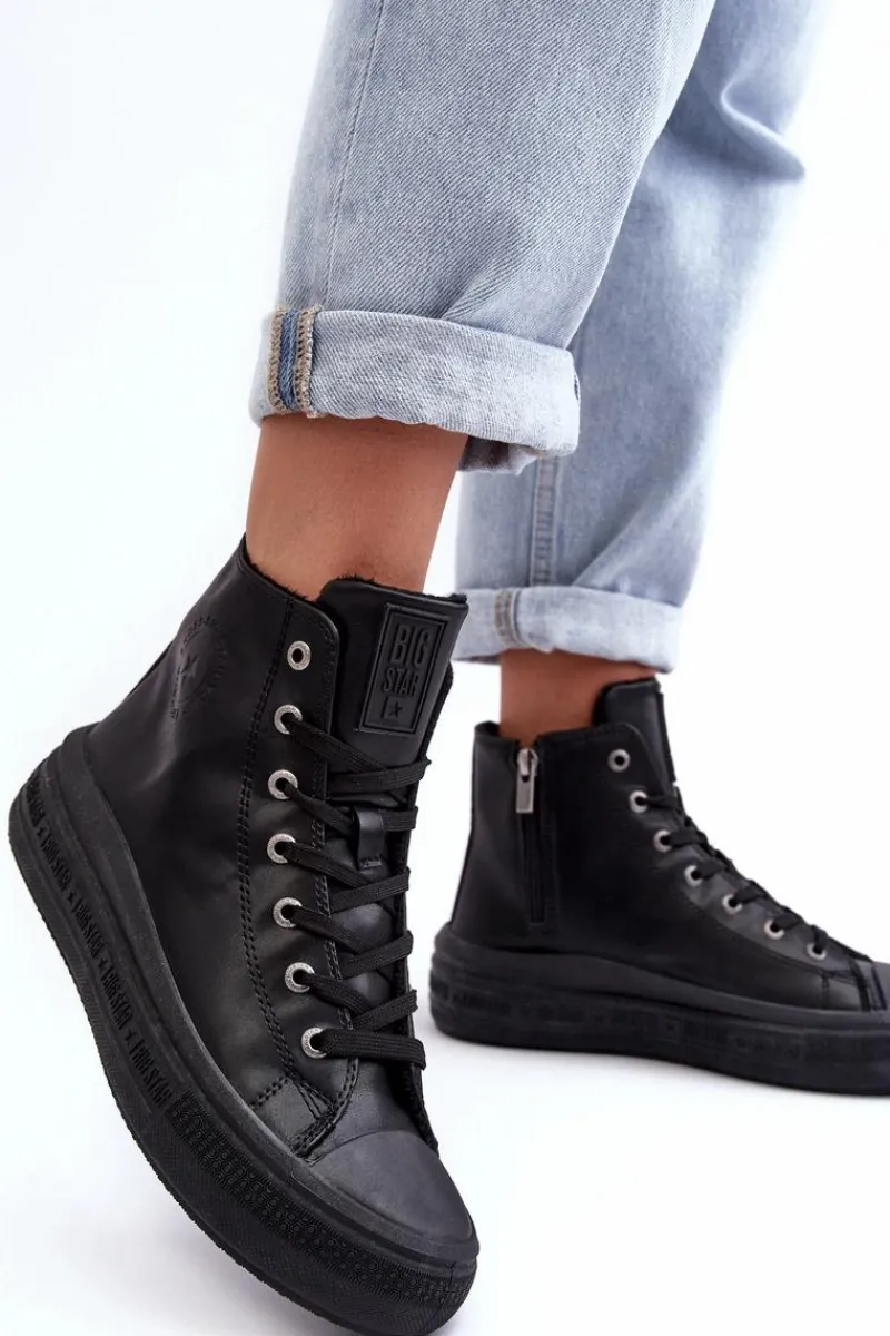 Trampki Damskie Big Star|Trampki Damskie Wysokie>Big Star Shoes Damskie Trampki Na Suwak Ocieplane Czarne Big Star MM274023