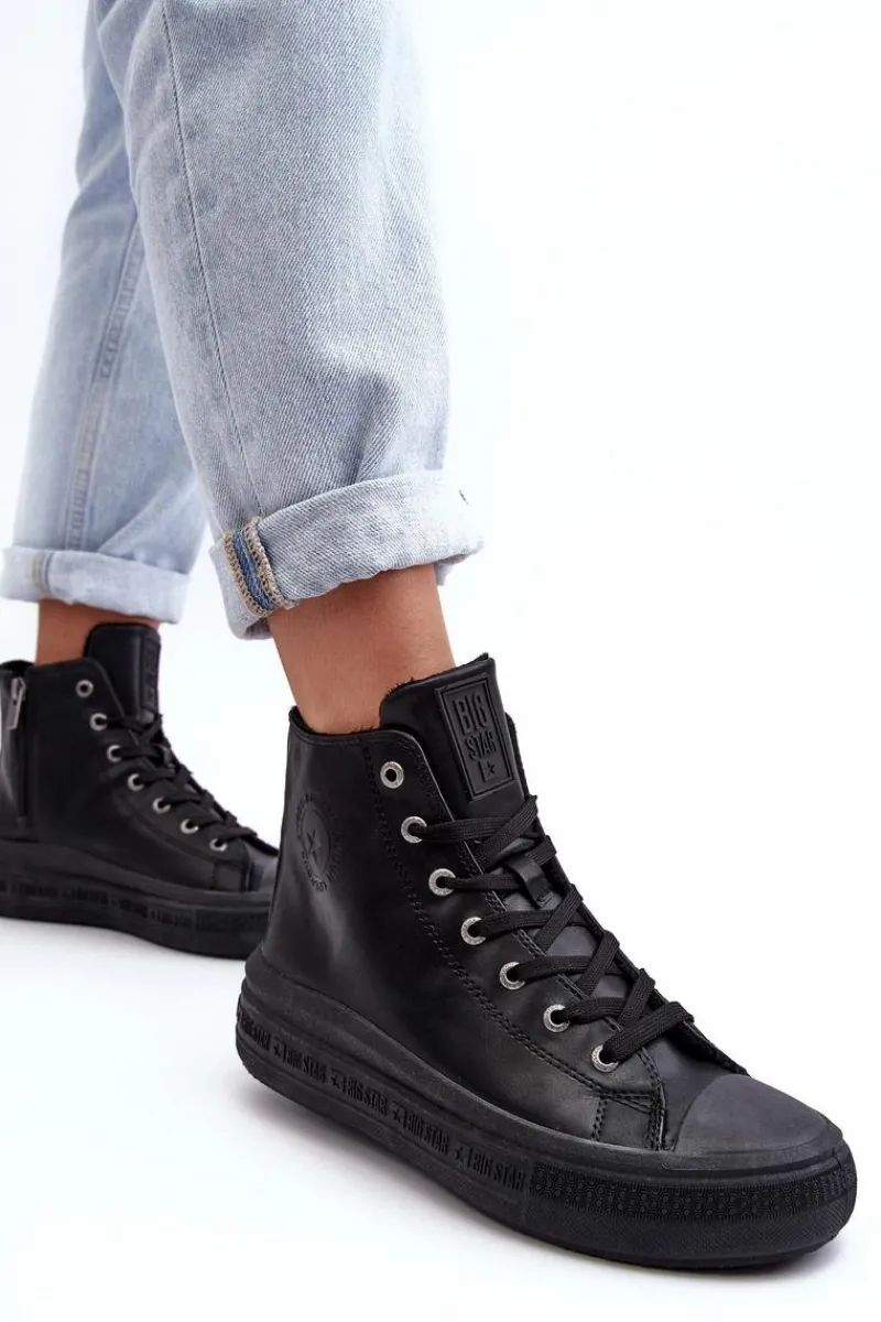 Trampki Damskie Big Star|Trampki Damskie Wysokie>Big Star Shoes Damskie Trampki Na Suwak Ocieplane Czarne Big Star MM274023