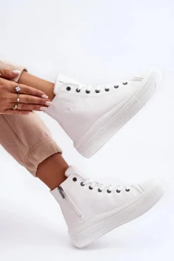 Clearance Big Star Shoes Damskie Trampki Na Suwak Ocieplane Białe Big Star MM274021