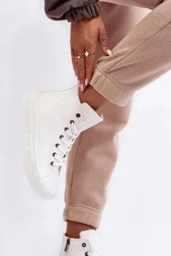 Clearance Big Star Shoes Damskie Trampki Na Suwak Ocieplane Białe Big Star MM274021