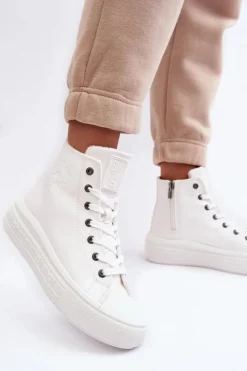 Clearance Big Star Shoes Damskie Trampki Na Suwak Ocieplane Białe Big Star MM274021