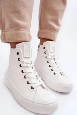 Clearance Big Star Shoes Damskie Trampki Na Suwak Ocieplane Białe Big Star MM274021