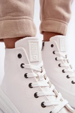 Clearance Big Star Shoes Damskie Trampki Na Suwak Ocieplane Białe Big Star MM274021