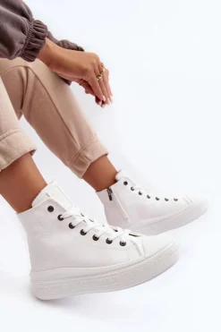 Clearance Big Star Shoes Damskie Trampki Na Suwak Ocieplane Białe Big Star MM274021