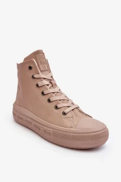 Outlet Damskie Trampki Na Suwak Ocieplane Beżowe Big Star MM274022 Damskie Trampki Damskie Big Star|Trampki Damskie Wysokie