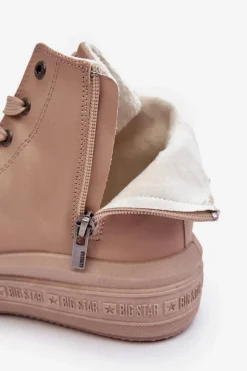 Outlet Damskie Trampki Na Suwak Ocieplane Beżowe Big Star MM274022 Damskie Trampki Damskie Big Star|Trampki Damskie Wysokie