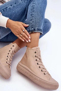 Outlet Damskie Trampki Na Suwak Ocieplane Beżowe Big Star MM274022 Damskie Trampki Damskie Big Star|Trampki Damskie Wysokie