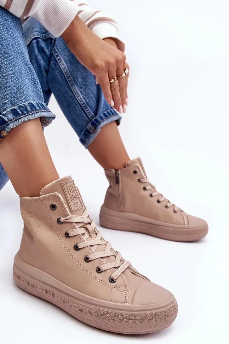 Outlet Damskie Trampki Na Suwak Ocieplane Beżowe Big Star MM274022 Damskie Trampki Damskie Big Star|Trampki Damskie Wysokie