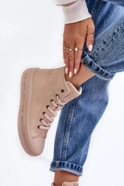 Outlet Damskie Trampki Na Suwak Ocieplane Beżowe Big Star MM274022 Damskie Trampki Damskie Big Star|Trampki Damskie Wysokie