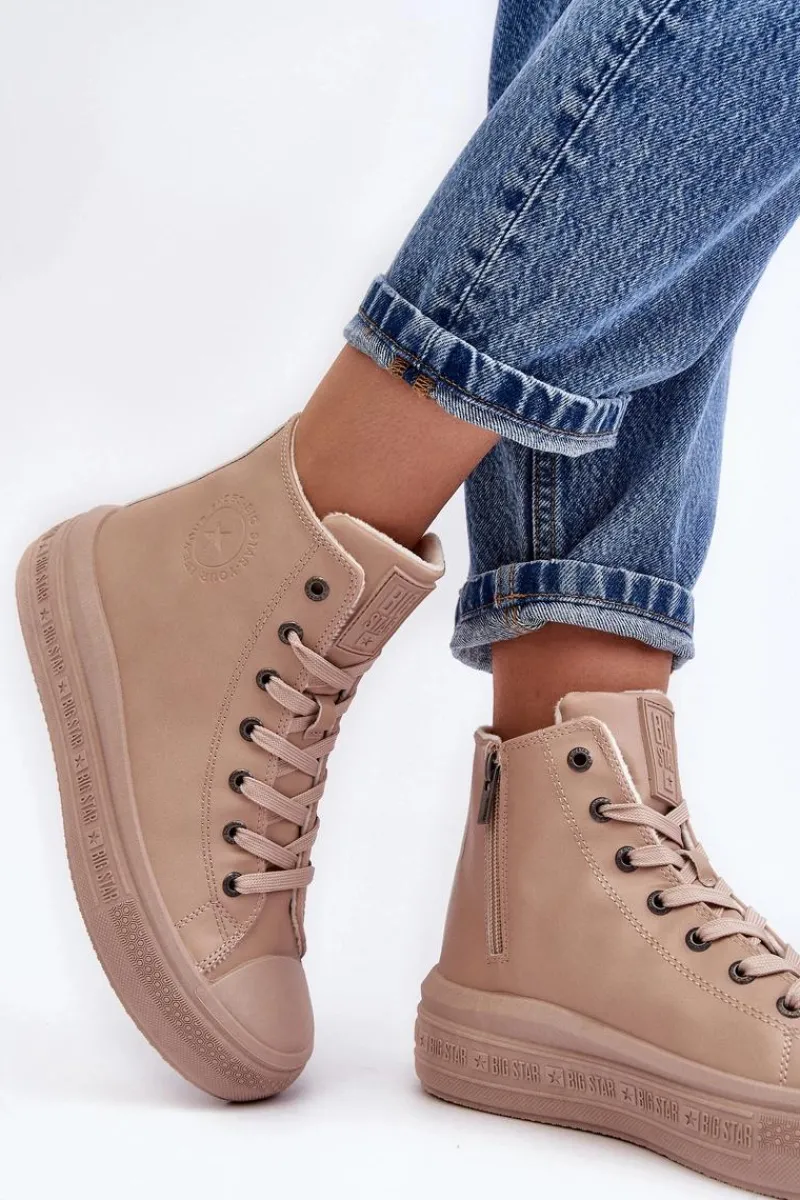 Outlet Damskie Trampki Na Suwak Ocieplane Beżowe Big Star MM274022 Damskie Trampki Damskie Big Star|Trampki Damskie Wysokie