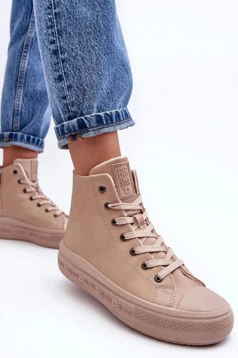 Outlet Damskie Trampki Na Suwak Ocieplane Beżowe Big Star MM274022 Damskie Trampki Damskie Big Star|Trampki Damskie Wysokie