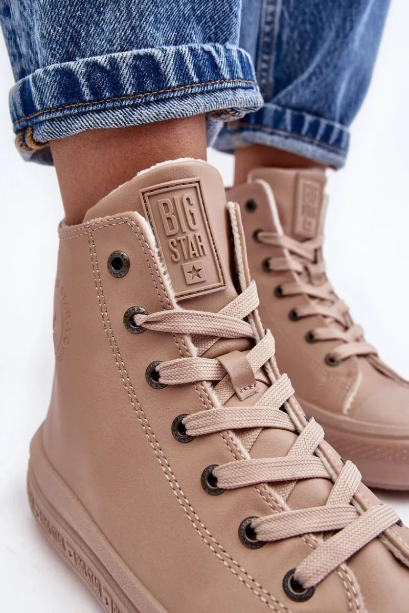 Outlet Damskie Trampki Na Suwak Ocieplane Beżowe Big Star MM274022 Damskie Trampki Damskie Big Star|Trampki Damskie Wysokie