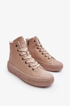 Outlet Damskie Trampki Na Suwak Ocieplane Beżowe Big Star MM274022 Damskie Trampki Damskie Big Star|Trampki Damskie Wysokie