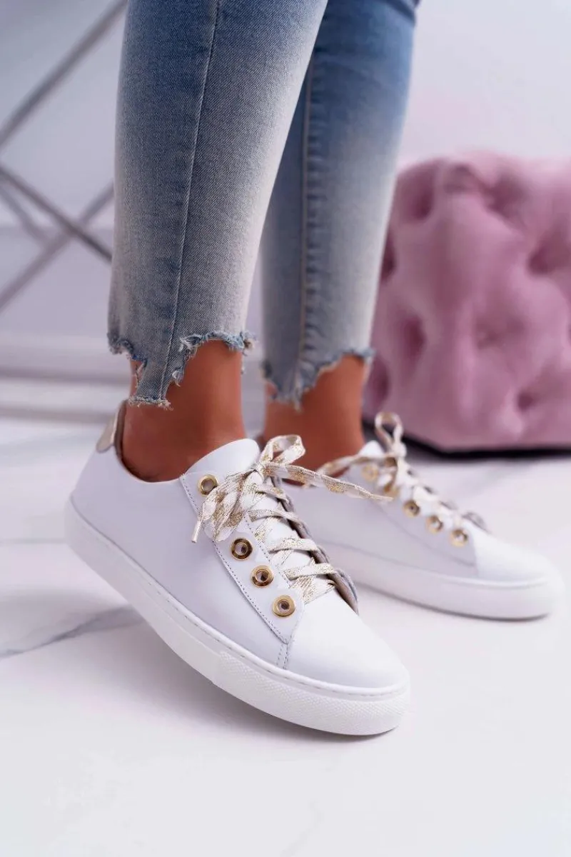 Trampki Damskie Niskie>Boto Damskie Trampki Skórzane Białe Viss