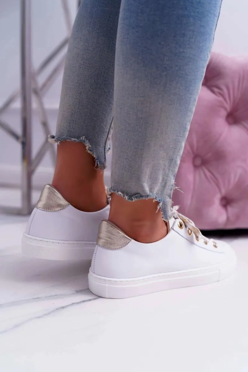 Trampki Damskie Niskie>Boto Damskie Trampki Skórzane Białe Viss