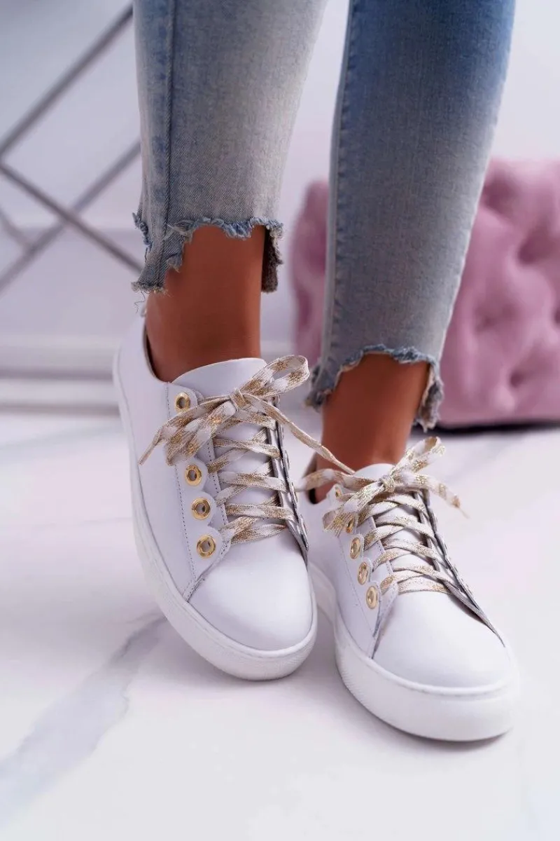 Trampki Damskie Niskie>Boto Damskie Trampki Skórzane Białe Viss