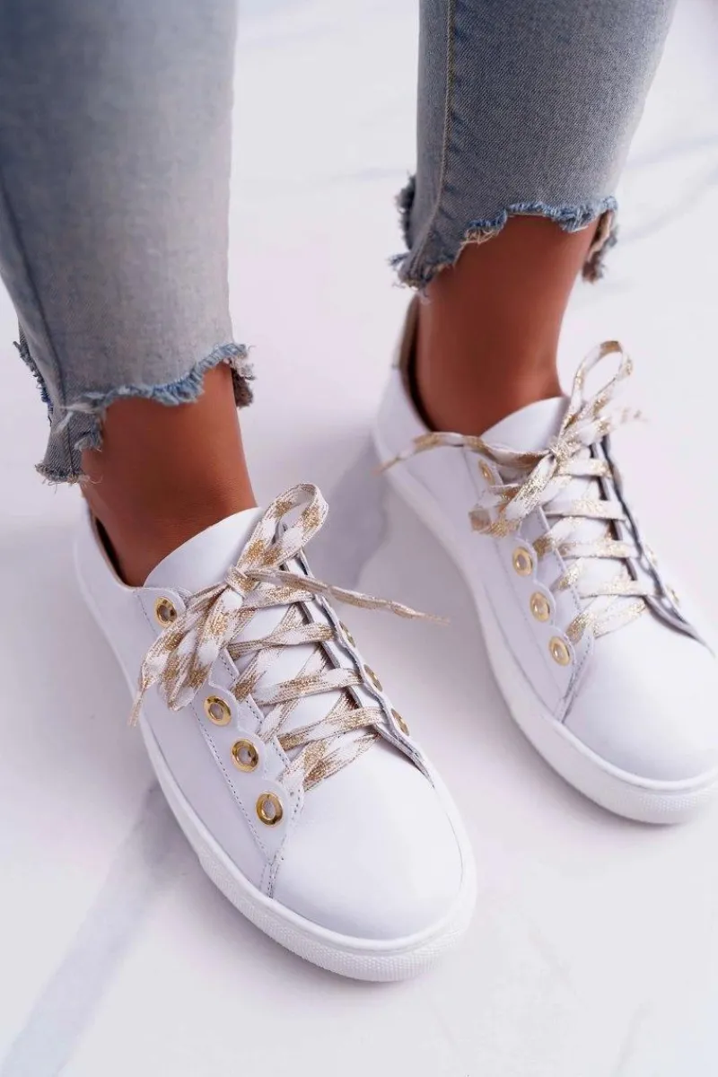 Trampki Damskie Niskie>Boto Damskie Trampki Skórzane Białe Viss