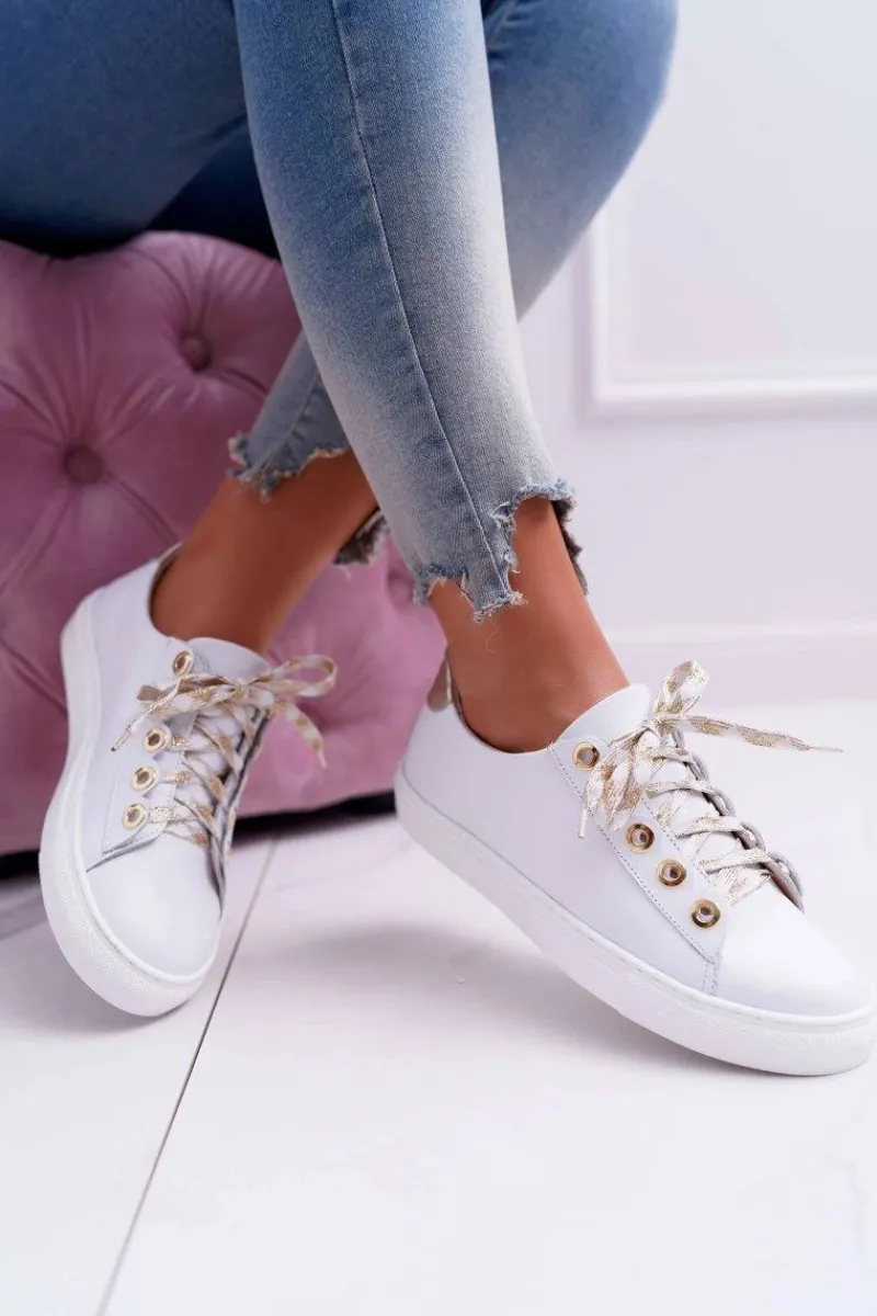 Trampki Damskie Niskie>Boto Damskie Trampki Skórzane Białe Viss