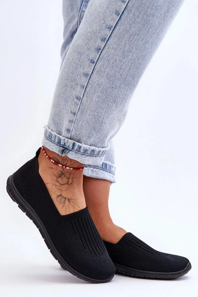Trampki Damskie Slip-On|Trampki Damskie Niskie>Evento Damskie Trampki Tenisówki Wsuwane Czarne Lento
