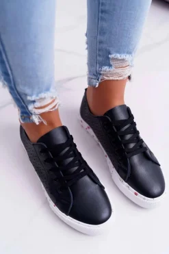 Trampki Damskie Niskie>Boto Damskie Trampki W Kwiaty Ażurowe Czarne Loriann