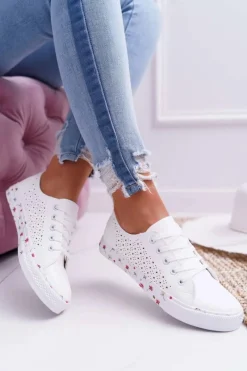 Outlet Boto Damskie Trampki W Kwiaty Ażurowe Białe Loriann