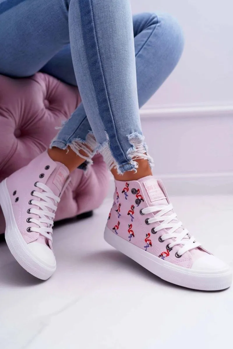 Trampki Damskie Big Star|Big Star>Big Star Shoes Damskie Trampki Wysokie Flamingi Big Star Różowe DD274661