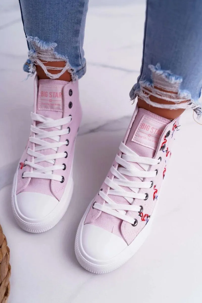 Trampki Damskie Big Star|Big Star>Big Star Shoes Damskie Trampki Wysokie Flamingi Big Star Różowe DD274661