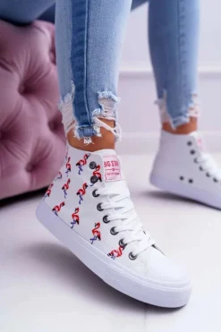 Best Damskie Trampki Wysokie Flamingi Big Star Białe DD274660 Damskie Trampki Damskie Big Star|Big Star