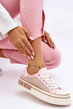 New Damskie Trampki Z Dżetami LL2N4057 Różowe Damskie Trampki Damskie Niskie|Sneakersy Damskie
