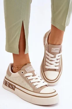 Outlet GOE Damskie Trampki Z Dżetami LL2N4055 Beżowe