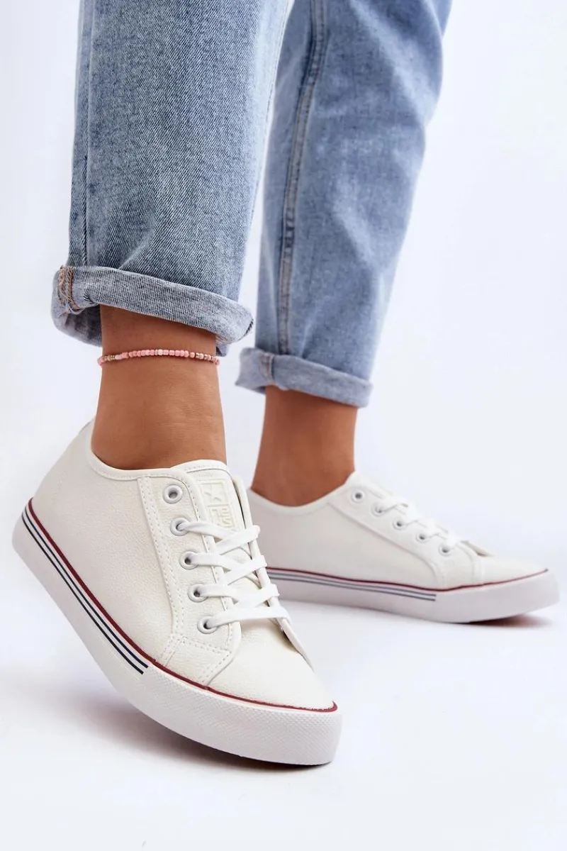 Discount Damskie Trampki Z Eko Skóry Białe Lirean Damskie Trampki Damskie Niskie