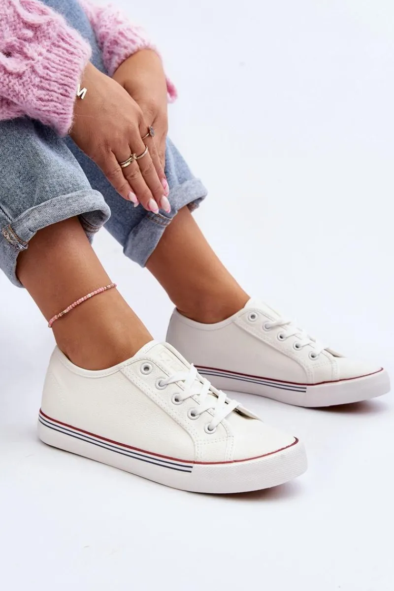 Discount Damskie Trampki Z Eko Skóry Białe Lirean Damskie Trampki Damskie Niskie