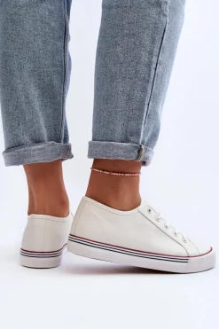 Discount Damskie Trampki Z Eko Skóry Białe Lirean Damskie Trampki Damskie Niskie