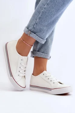 Discount Damskie Trampki Z Eko Skóry Białe Lirean Damskie Trampki Damskie Niskie